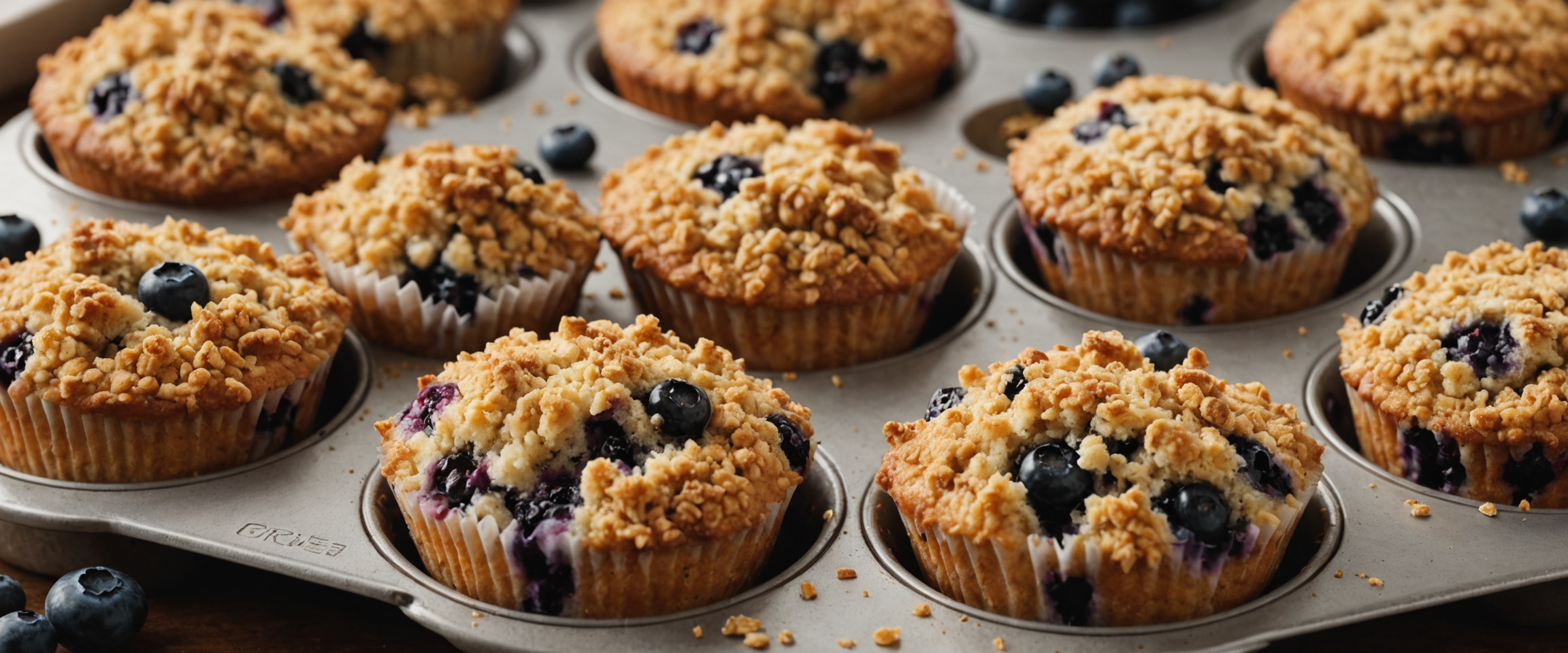 Fresh blueberry muffins with crumble topping