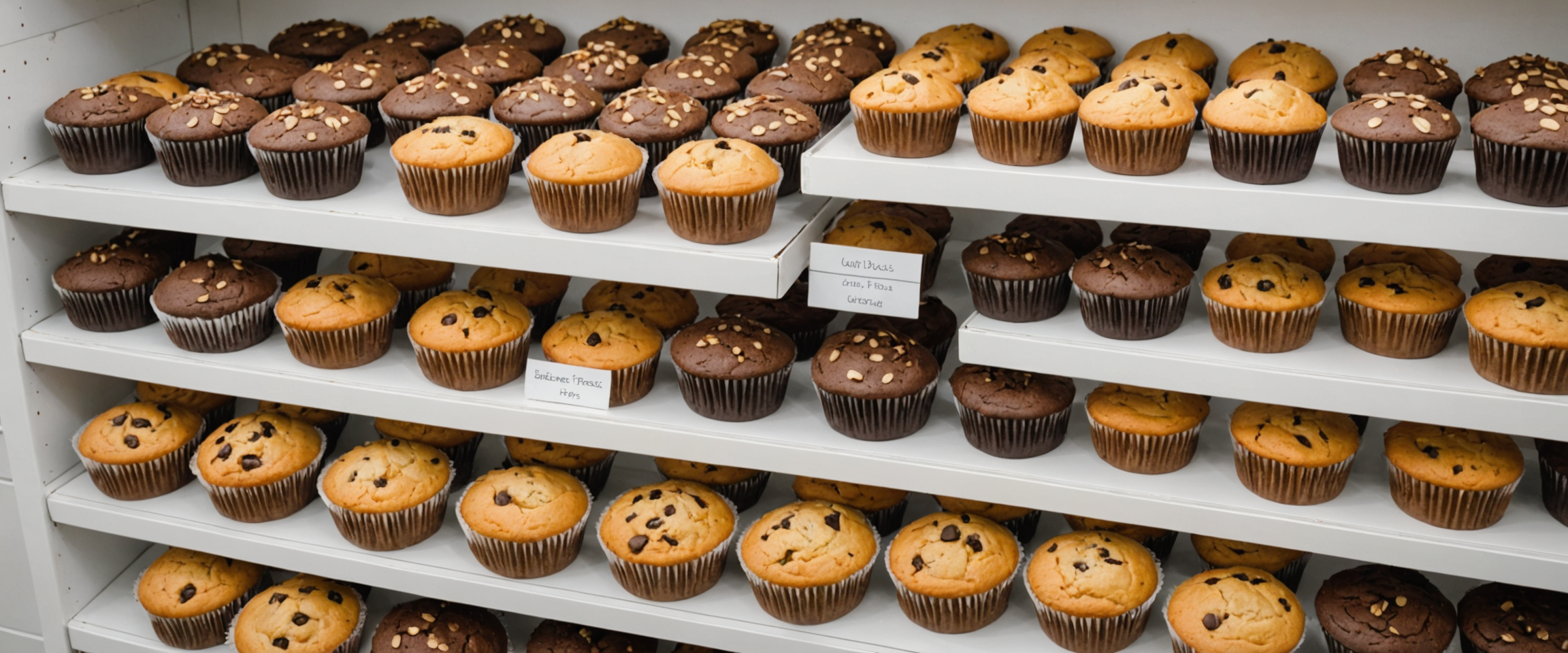 Gluten-free baked goods display on bakery shelf