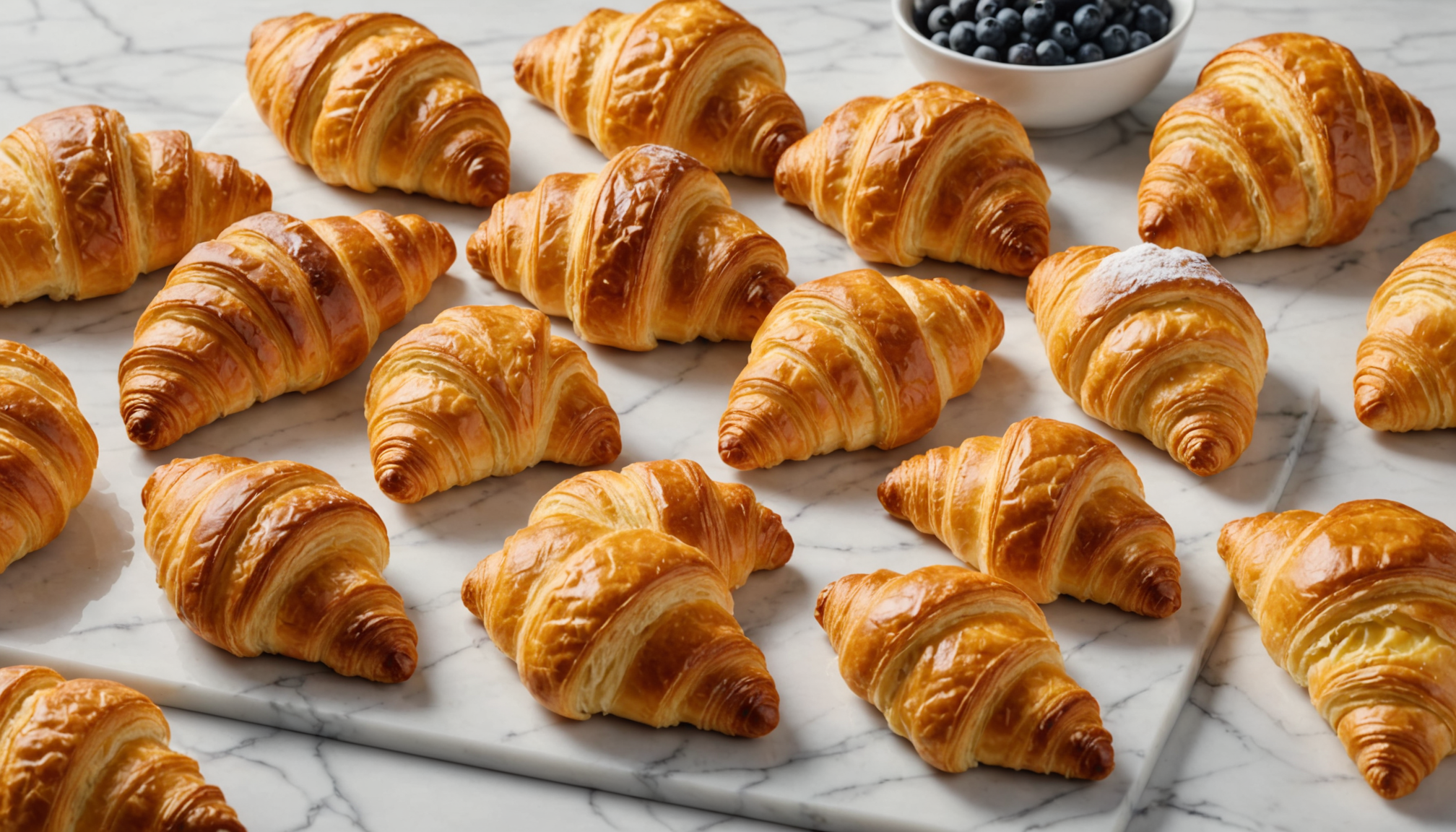 Golden flaky French croissants and pastries